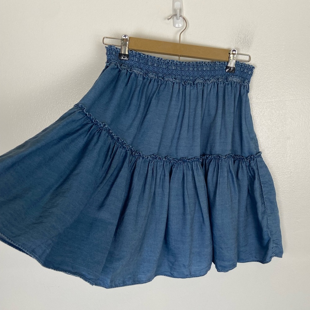 Kate Spade Broome Street Skirt M Chambray Denim Mini Flare Blue Pull On Lyocell
